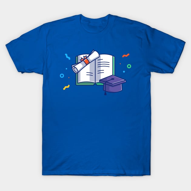 Thesis Book, Graduation Hat And Certificate Cartoon T-Shirt by Catalyst Labs